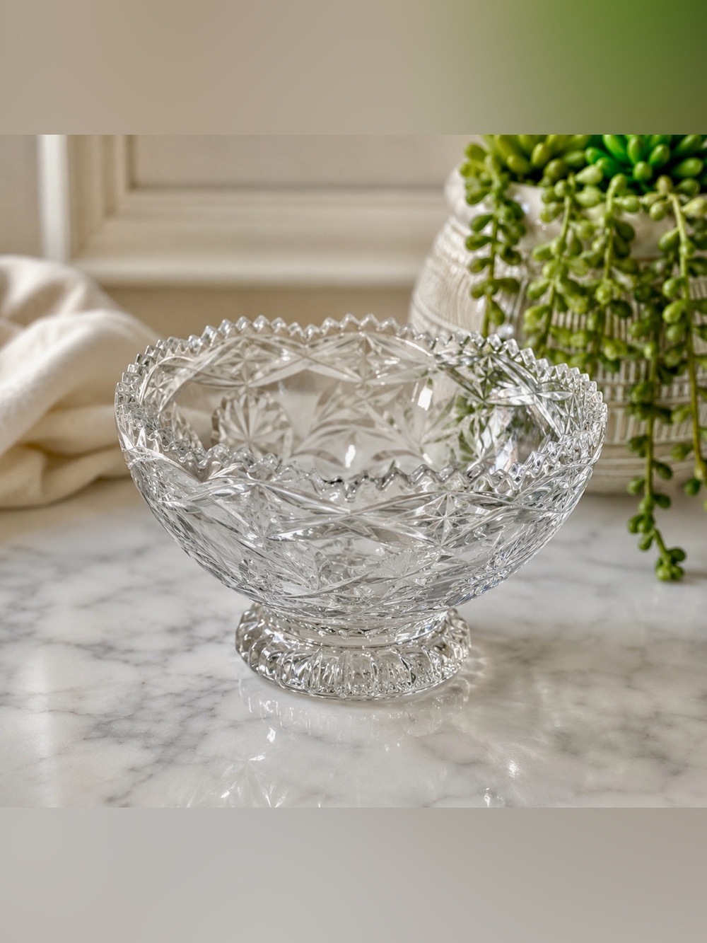 VTG ~ Zajecar lead Crystal Bowl Hand Cut Etched Roses 🌹